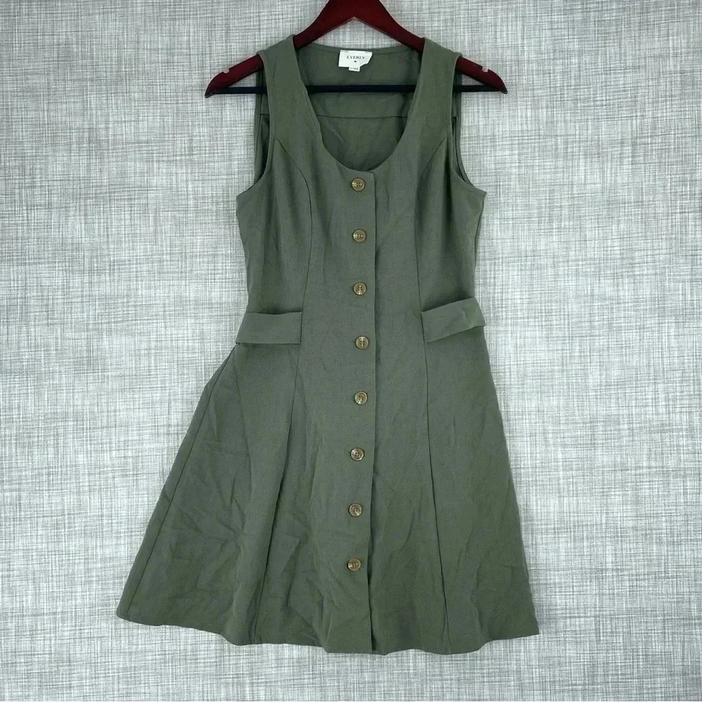 Everly Womens Size 2 fit flare button down green dress 2846 - Picture 1 of 8